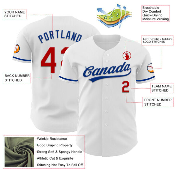 Custom White Red-Royal Authentic Baseball Jersey