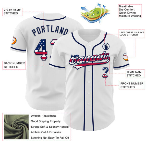 Custom White USA Flag-Navy Authentic Baseball Jersey