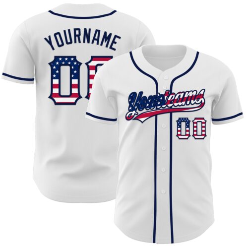 White2329_90358474-d4ab-4fc1-a58c-1ee11fae5f5a Custom White USA Flag-Navy Authentic Baseball Jersey