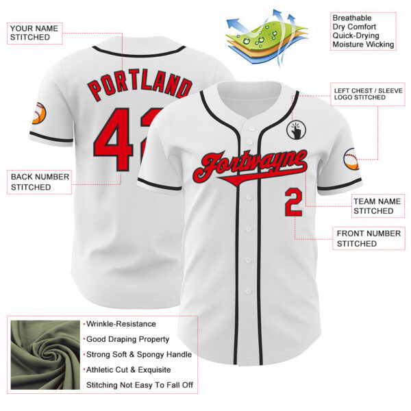 Custom White Fire Red-Black Authentic Baseball Jersey