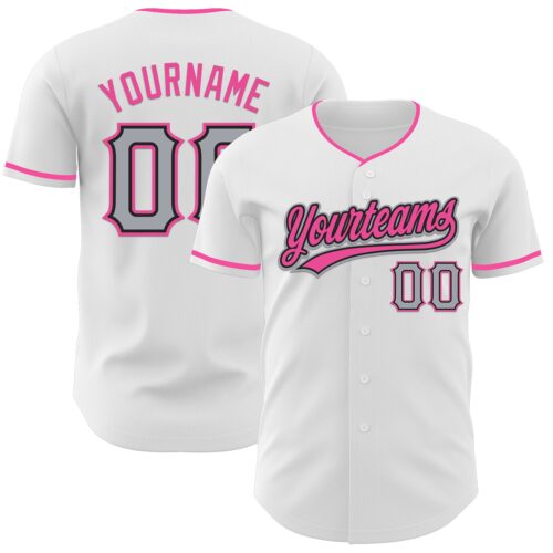 White2331_cc2884d8-91f8-4e46-b257-b648050893ae Custom White Gray Black-Pink Authentic Baseball Jersey