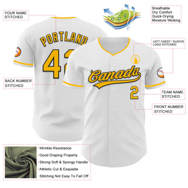 Custom White Gold-Black Authentic Baseball Jersey