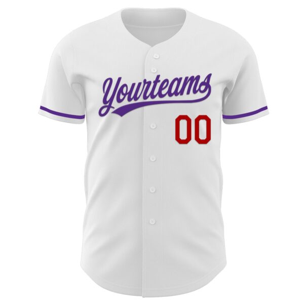 Custom White Purple-Red Authentic Baseball Jersey