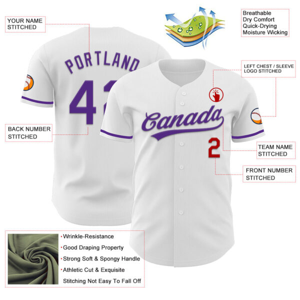 Custom White Purple-Red Authentic Baseball Jersey