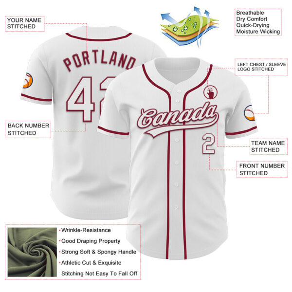Custom White Crimson Authentic Baseball Jersey
