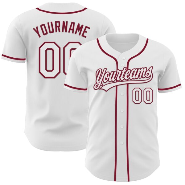 Custom White Crimson Authentic Baseball Jersey