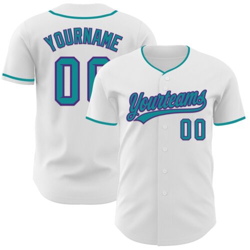 White2335_feec62de-c381-47c5-a9cc-0dd9b188c669 Custom White Teal-Purple Authentic Baseball Jersey