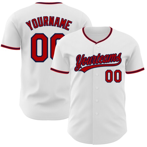 Custom White Red-Navy Authentic Baseball Jersey