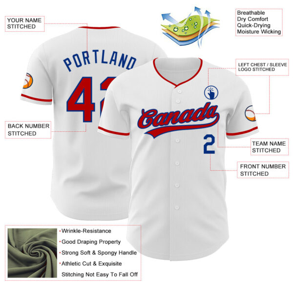 Custom White Red-Royal Authentic Baseball Jersey