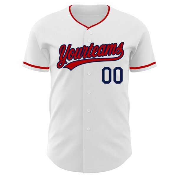 Custom White Red-Navy Authentic Baseball Jersey