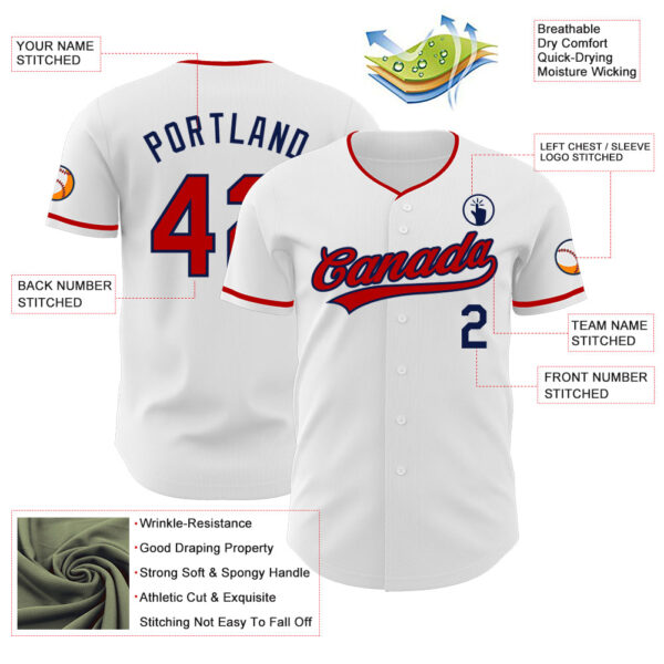Custom White Red-Navy Authentic Baseball Jersey