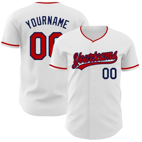 White2370 Custom White Red-Navy Authentic Baseball Jersey