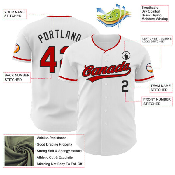 Custom White Red-Black Authentic Baseball Jersey