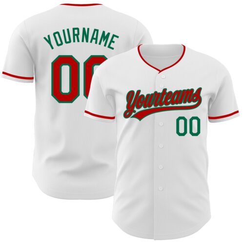 White2372 Custom White Red-Kelly Green Authentic Baseball Jersey
