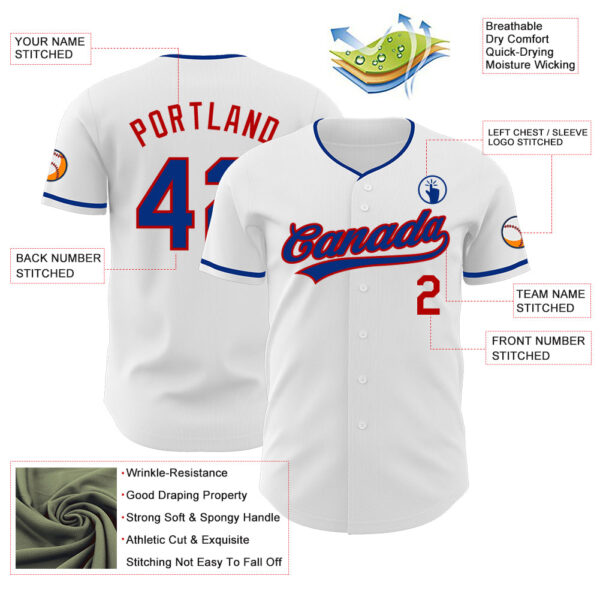 Custom White Royal-Red Authentic Baseball Jersey