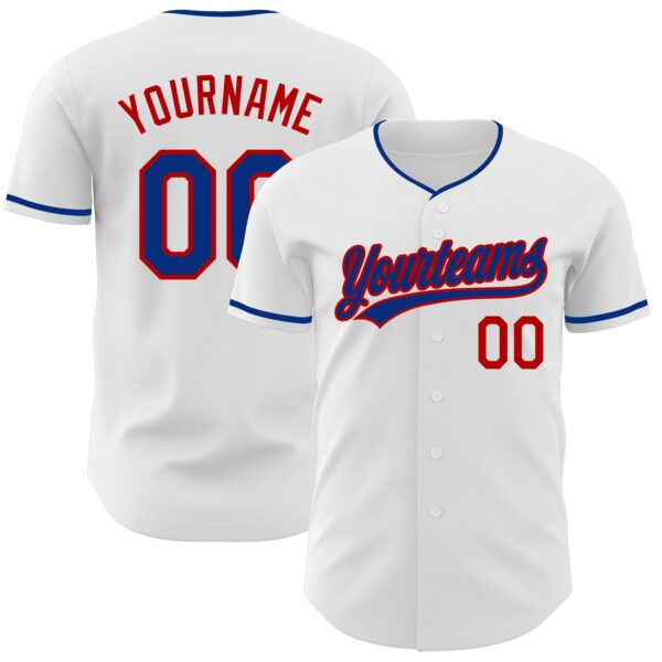 Custom White Royal-Red Authentic Baseball Jersey