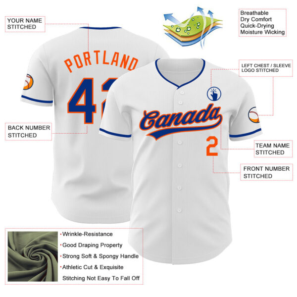 Custom White Royal-Orange Authentic Baseball Jersey