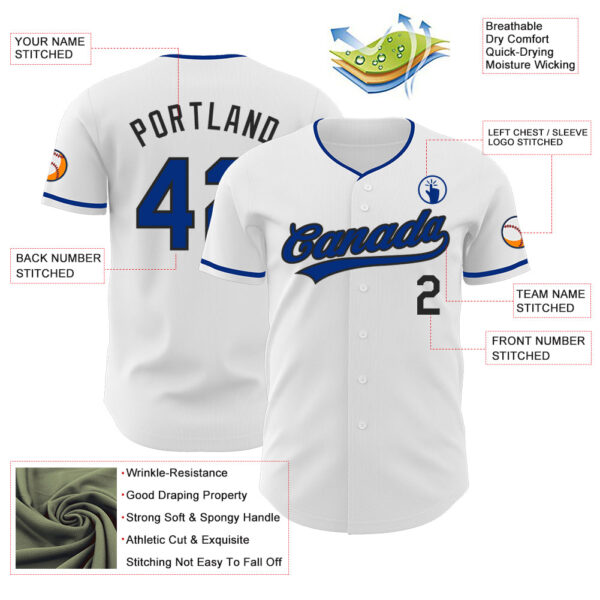 Custom White Royal-Black Authentic Baseball Jersey