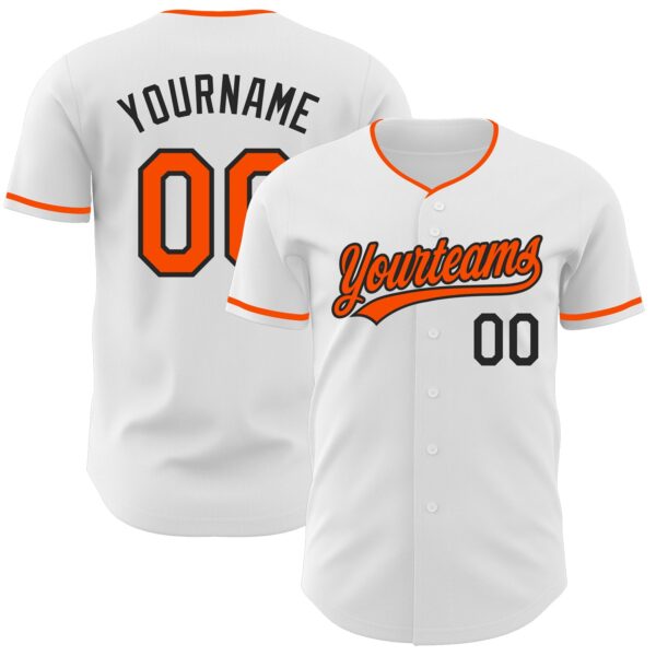 Custom White Orange-Black Authentic Baseball Jersey