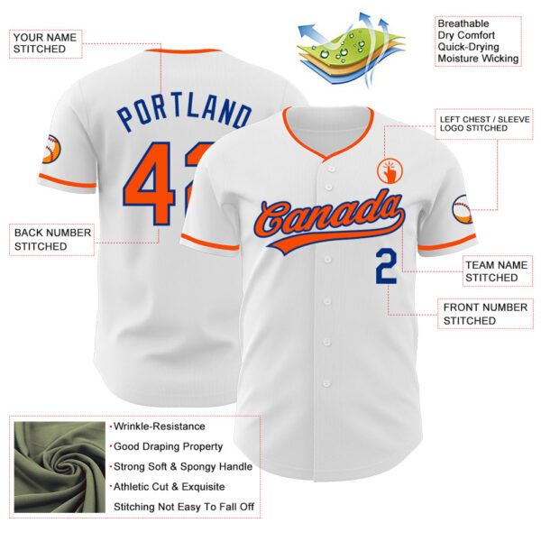 Custom White Orange-Royal Authentic Baseball Jersey