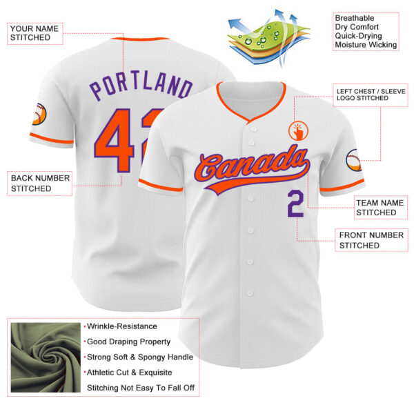 Custom White Orange-Purple Authentic Baseball Jersey