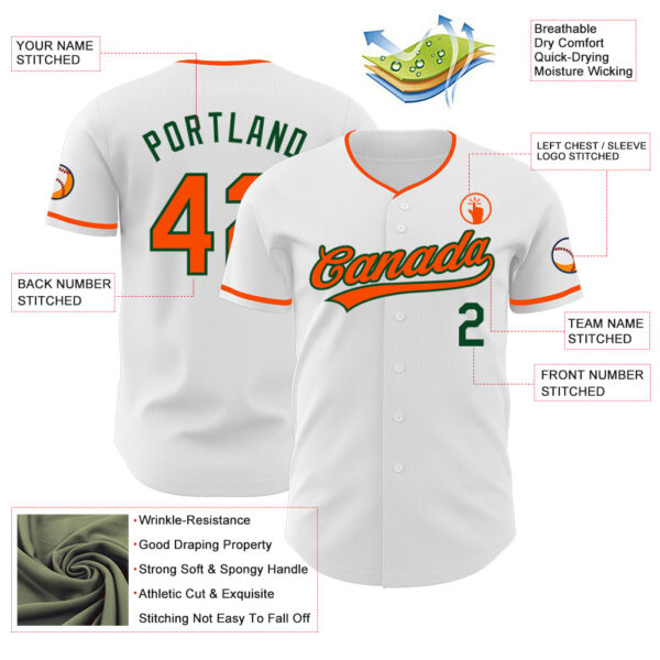 Custom White Orange-Green Authentic Baseball Jersey