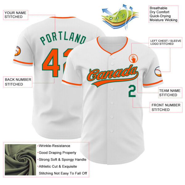Custom White Orange-Kelly Green Authentic Baseball Jersey