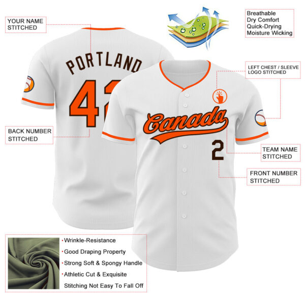 Custom White Orange-Brown Authentic Baseball Jersey
