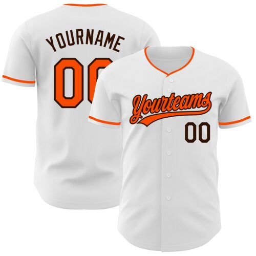 White2382 Custom White Orange-Brown Authentic Baseball Jersey