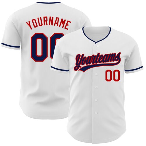 White2383 Custom White Navy-Red Authentic Baseball Jersey