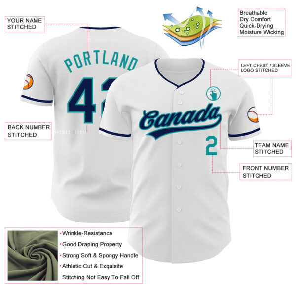 Custom White Navy-Teal Authentic Baseball Jersey