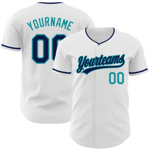White2385 Custom White Navy-Teal Authentic Baseball Jersey