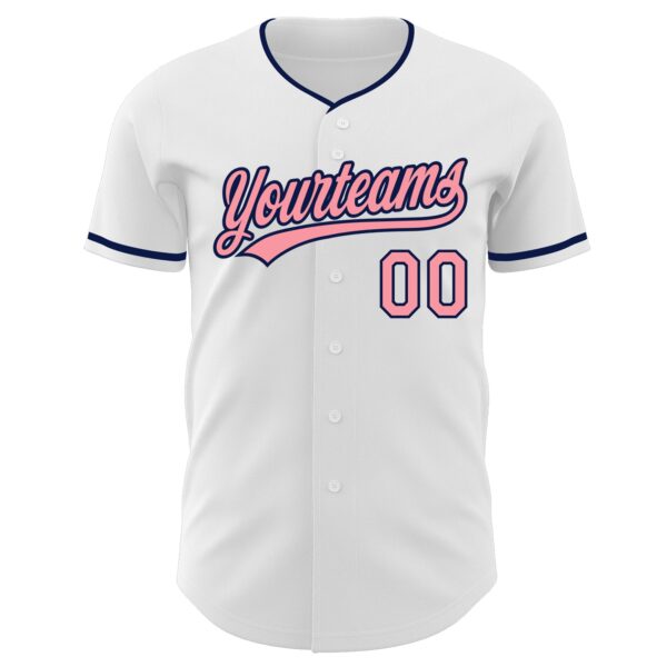 Custom White Medium Pink-Navy Authentic Baseball Jersey