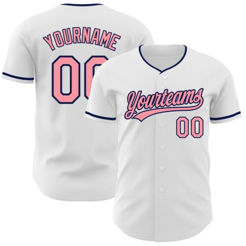 White2386 Custom White Medium Pink-Navy Authentic Baseball Jersey