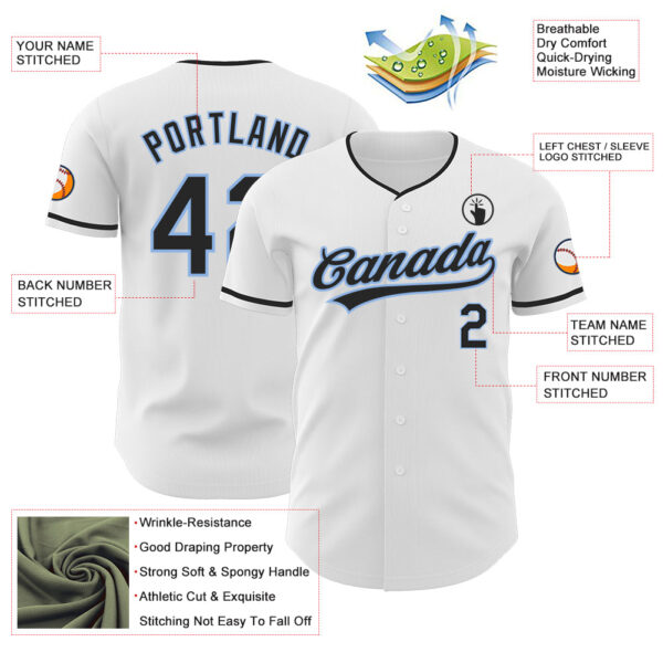 Custom White Black-Light Blue Authentic Baseball Jersey