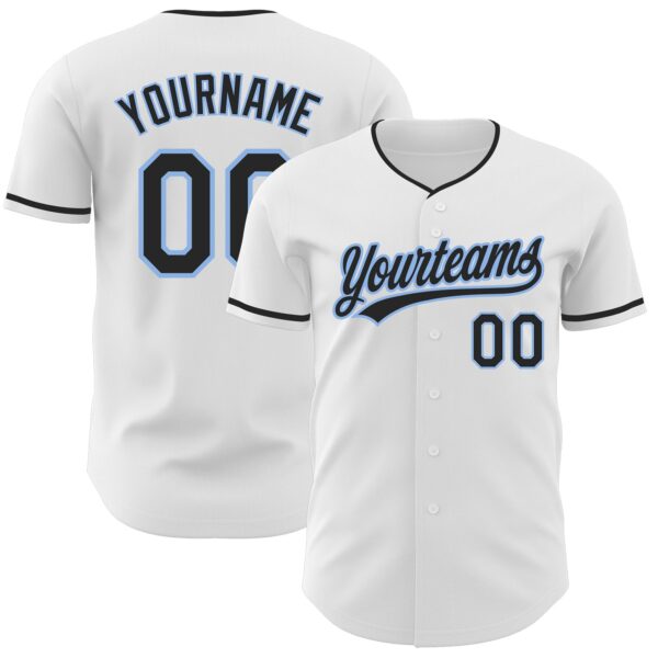 Custom White Black-Light Blue Authentic Baseball Jersey