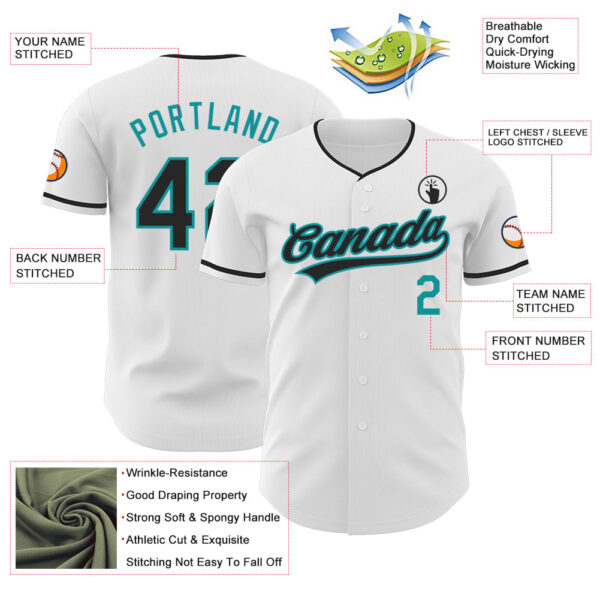 Custom White Black-Teal Authentic Baseball Jersey