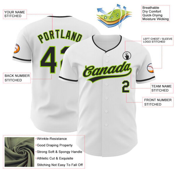 Custom White Black-Neon Green Authentic Baseball Jersey