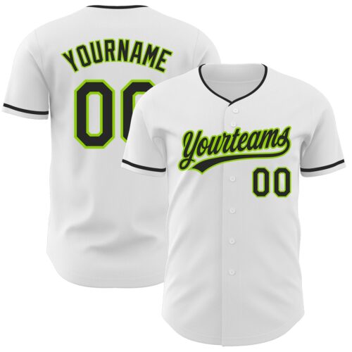 White2392 Custom White Black-Neon Green Authentic Baseball Jersey