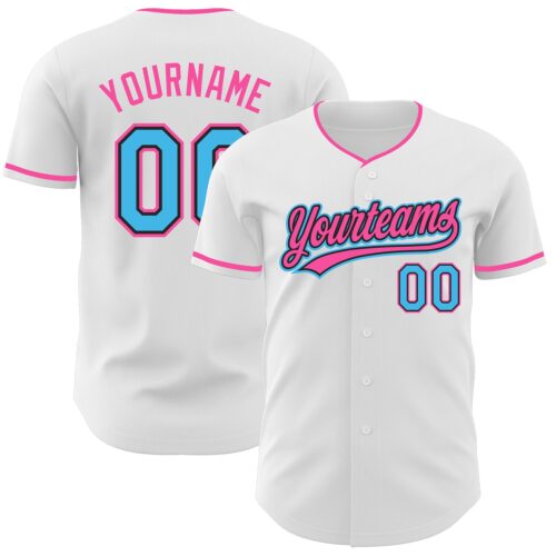 White2396 Custom White Sky Blue Black-Pink Authentic Baseball Jersey