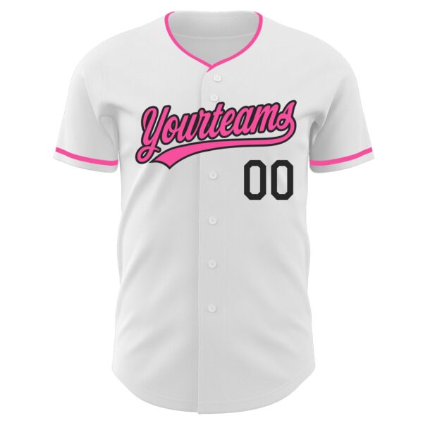 Custom White Pink-Black Authentic Baseball Jersey