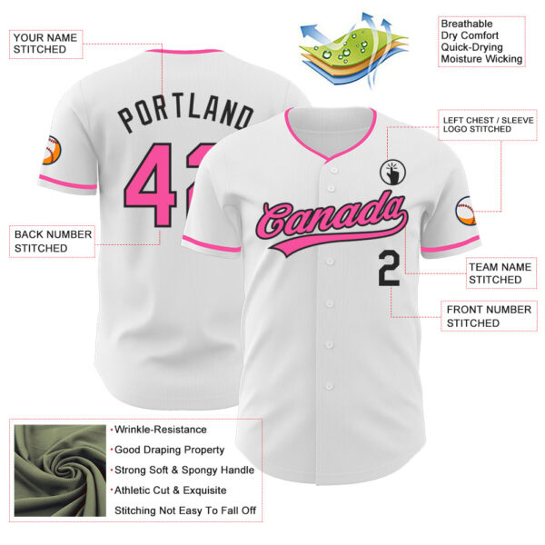 Custom White Pink-Black Authentic Baseball Jersey