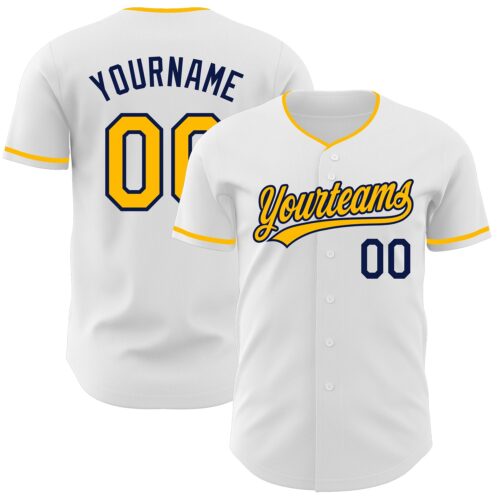 White2398 Custom White Gold-Navy Authentic Baseball Jersey