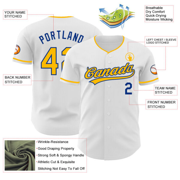 Custom White Gold-Royal Authentic Baseball Jersey