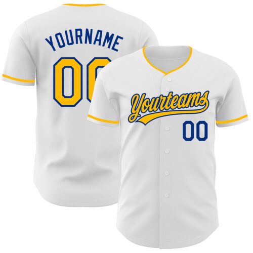 White2400 Custom White Gold-Royal Authentic Baseball Jersey