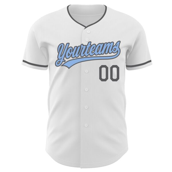 Custom White Light Blue-Steel Gray Authentic Baseball Jersey