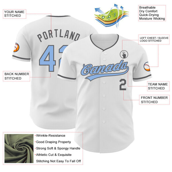 Custom White Light Blue-Steel Gray Authentic Baseball Jersey