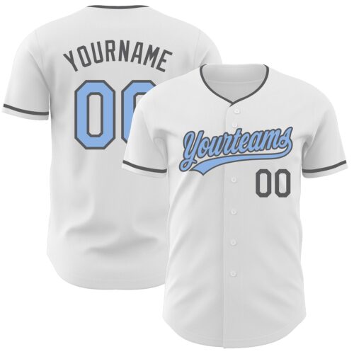 White2401 Custom White Light Blue-Steel Gray Authentic Baseball Jersey