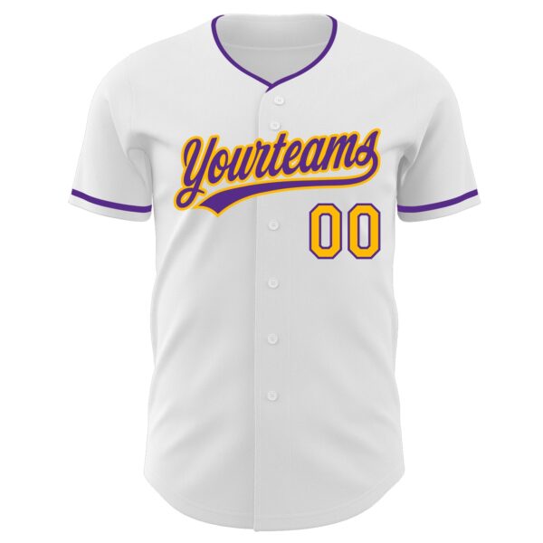 Custom White Purple-Gold Authentic Baseball Jersey