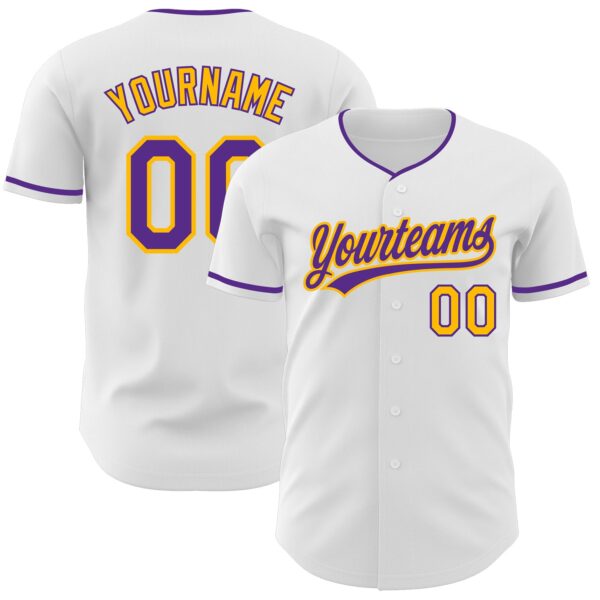 Custom White Purple-Gold Authentic Baseball Jersey
